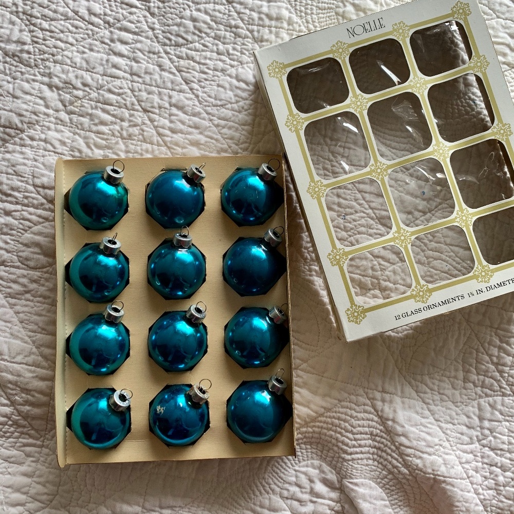 12 Vintage Blue Glass Christmas Ornaments